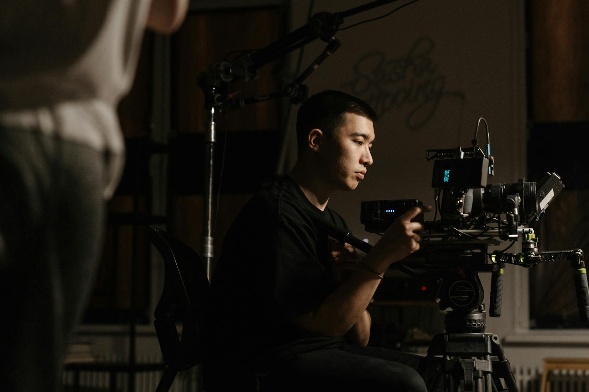 Professional film camera crew on location